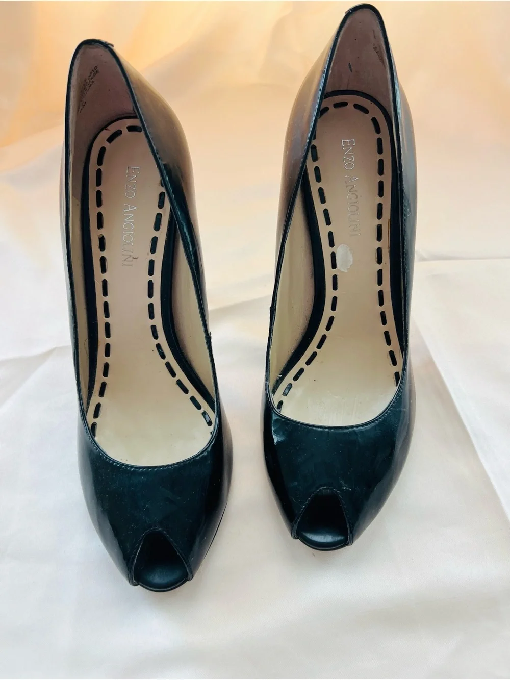 Enzo Angiolini Black Patent Open-Toe Pumps